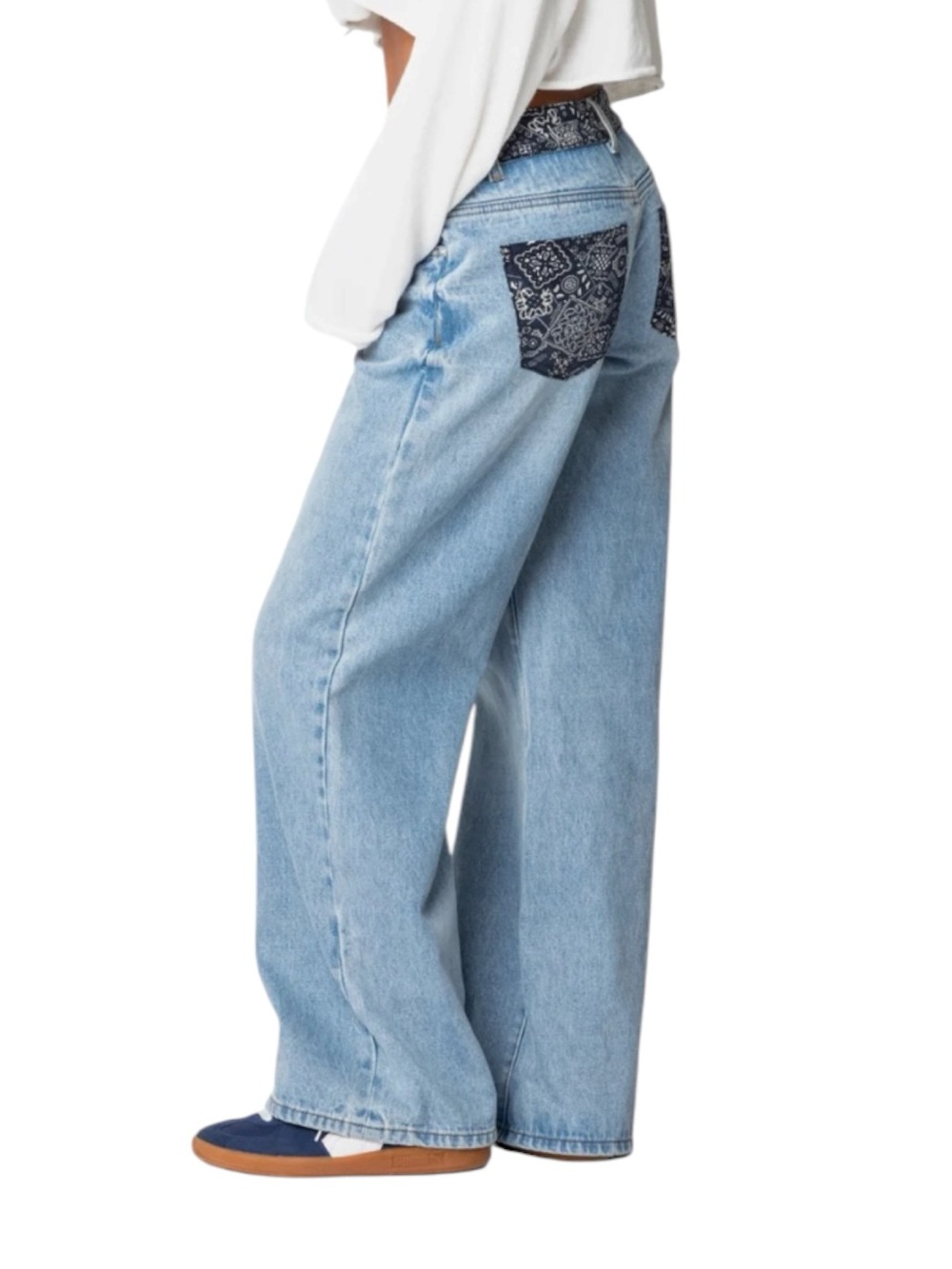Edikted Wide Leg Bandana Bliss Low Rise Grunge Jeans Sz Medium